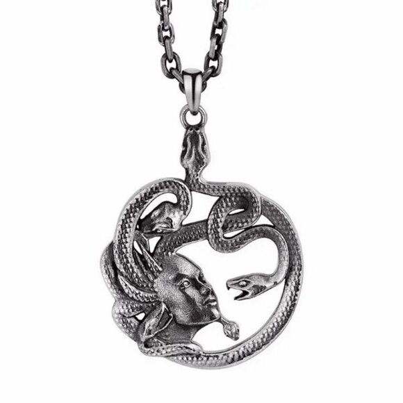 Ancient Greek Mythology Medusa Unisex Snake Pendant Necklace - Picture 2 of 7